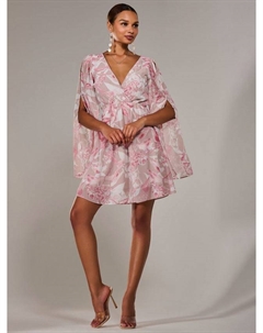 Фатовое шифоновое мини-платье с цветочным принтом, Pink Jolie moi