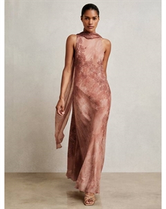 Платье макси Petite с ажурным абстрактным принтом и бретелями-хальтер, Pale Pink Reiss