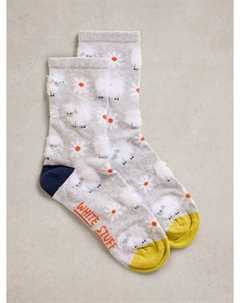 Пушистые овечки носки до щиколотки из органического хлопка, Grey/Multi White stuff