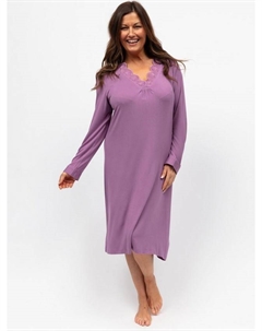 Длинное ночное платье Lace Trm Jersey с длинными рукавами, Mauve Cyberjammies