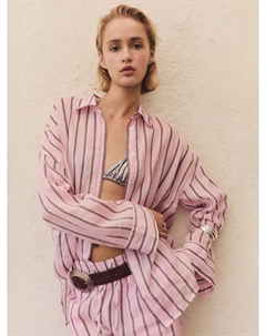 Полосковая рубашка из рами Comba, Pastel Pink Mango