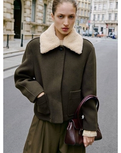 Куртка с воротником из мутона, Khaki Mango