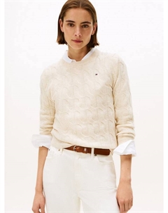 Мягкий джемпер из кабельной шерсти, White Tommy hilfiger