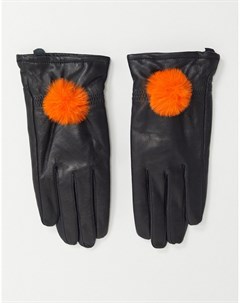 Кожаные перчатки с помпоном из искусственного меха Jayley