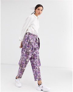 Фиолетовые брюки в стиле милитари с эффектом змеиной кожи Asos design