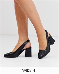 Черные туфли на блочном каблуке с квадратным носком и ремешком на пятке Simply Be Simply be extra wide fit