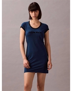 Хлопковое короткое платье с принтом и круглым вырезом Calvin klein