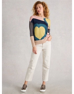 Оливковый джемпер с полосками и сердечками, Pink/Multi White stuff