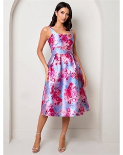 Платье Curve с жаккардовым цветочным принтом, Blue/Multi Chi chi london