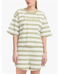 Ocie полосатый короткий рукав свитер Boxy Fit, Green Ichi