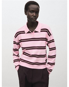 Riripol поло с воротником и полосками, Pink Mango