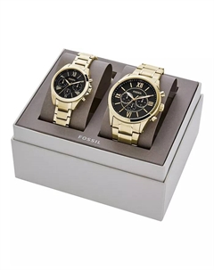 Мужские и женские часы-хронограф с позолоченным корпусом из нержавеющей стали в подарочном наборе, 36 мм и 48 мм Fossil
