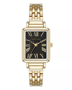 Женские часы Quartz прямоугольные с римскими цифрами, металлический сплав золотистого оттенка и черный циферблат, 23 мм Anne klein