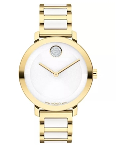 Женские часы Swiss Bold Evolution 2.0 с белым керамическим браслетом и позолоченным стальным корпусом, 34 мм Movado