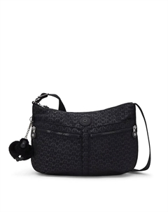 Женская сумка среднего размера с множеством карманов и брелоком для ключей, черный Kipling