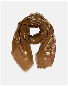 Шерстяной платок с узором или вышивкой, светло-коричневый Storiatipic