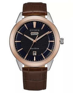 Мужские часы Eco-Drive Corso с коричневым кожаным ремешком, 40 мм Citizen