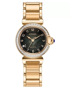 Женские часы с бриллиантами (1/6 карат) на браслете из нержавеющей стали с розовым золотым покрытием Eco-Drive, 26 мм Citizen