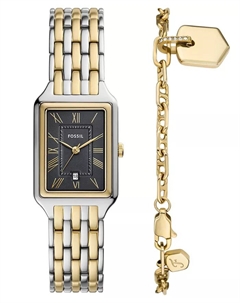 Женские часы и браслет Raquel Three-Hand Date с двухцветным корпусом из нержавеющей стали, 23 мм Fossil