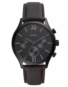 Мужские многофункциональные часы Fenmore из черной кожи, 44 мм Fossil