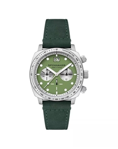 Мужские часы Hull Chronograph с зеленым кожаным ремешком, 42 мм Spinnaker