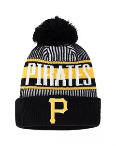 Черная вязаная шапка с манжетами и помпоном Pittsburgh Pirates в полоску для мальчиков и девочек New era
