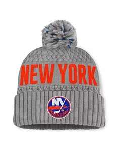 Женская серая вязаная шапка New York Islanders Heritage с помпоном и отворотом Fanatics