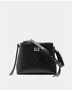 Сумка-трансформер в стиле «тоут» с заклепками на ручке и застежкой на пуговицы, однотонная, черный Parfois