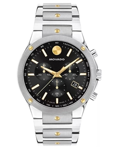 Мужские часы SE Swiss Quartz Chrono из нержавеющей стали с двухцветным желтым PVD покрытием, 42 мм Movado