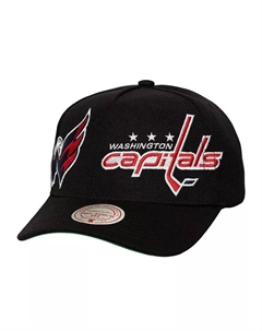 Мужская черная кепка Washington Capitals с логотипом Busted Wordmark Wrap-Around Pro Pinch Adjustable Mitchell and ness