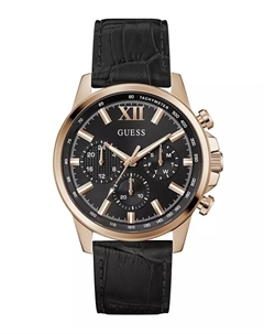 Мужские многофункциональные часы из натуральной кожи черного цвета, 44 мм Guess