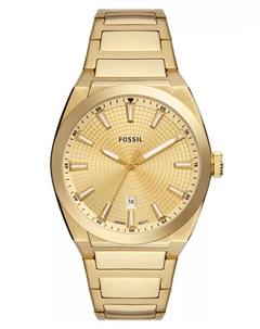 Мужские часы Everett с тремя стрелками, датой, золотистым покрытием и браслетом из нержавеющей стали, 42 мм Fossil