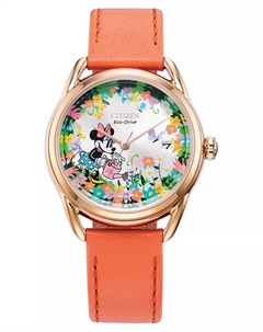 Женские часы Eco-Drive Disney Minnie Mouse с бриллиантовыми вставками на розовом кожаном ремешке, 36 мм Citizen