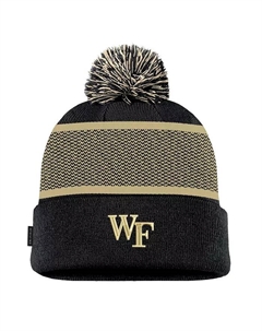 Черная вязаная шапка Big Boys and Girls с манжетой и помпоном Wake Forest Demon Deacons 2024 Sideline Peak Nike