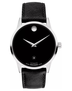 Мужские классические швейцарские автоматические часы Museum с черным кожаным ремешком, 40 мм Movado