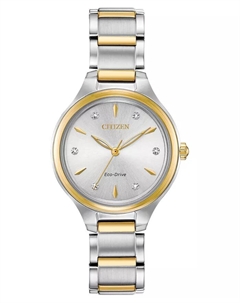 Женские часы Eco-Drive Corso с бриллиантовыми вставками, двухцветный браслет из нержавеющей стали, 29 мм Citizen