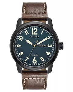 Мужские часы Eco-Drive в стиле милитари с коричневым кожаным ремешком, 42 мм, BM8478-01L Citizen