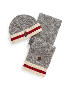 Набор для больших мальчиков из двух предметов: вышитая шапка и шарф, серый Polo ralph lauren