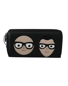 Черный кожаный мужской кошелек на молнии #DGFAMILY Continental Dolce&gabbana