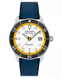 Мужские часы Calendoplan S Swiss Automatic с синим кожаным ремешком, 40 мм Movado
