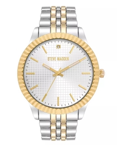 Мужские часы из металлического сплава с серебристым и золотистым покрытием, 44 мм, модель Coin Edge Steve madden