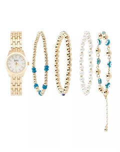 Женские блестящие золотые часы с металлическим аналоговым циферблатом 26 мм и набором браслетов в подарок American exchange