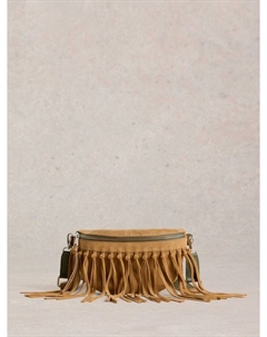 Кожаная мини-сумка через плечо с бахромой, Light Tan White stuff