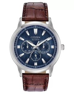 Мужские часы Eco-Drive Corso с коричневым кожаным ремешком, 44 мм Citizen