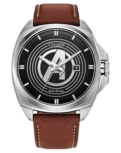 Мужские часы Marvel Classic Avengers Legacy с кожаным ремешком коричневого цвета, 42 мм, технология Eco-Drive Citizen