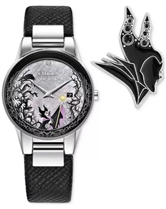 Женские часы Eco-Drive Disney Villains Maleficent's Charm с черным кожаным ремешком, 30 мм, в подарочной упаковке Citizen