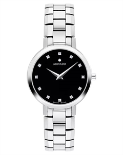 Женские часы Faceto Swiss Quartz с бриллиантовыми вставками, корпус из нержавеющей стали, 28 мм Movado