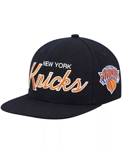 Мужская черная бейсболка New York Knicks Hardwood Classics Script 2.0 Snapback Mitchell and ness