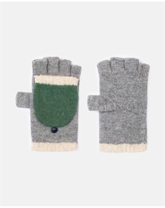 Варежки, вязаные из шерсти с капюшоном и кожаной пуговицей, серый Santacana