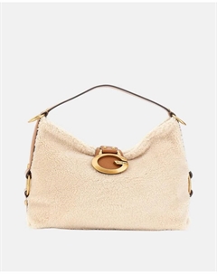 Средний размер Сумка через плечо из овчины на молнии, белый Guess